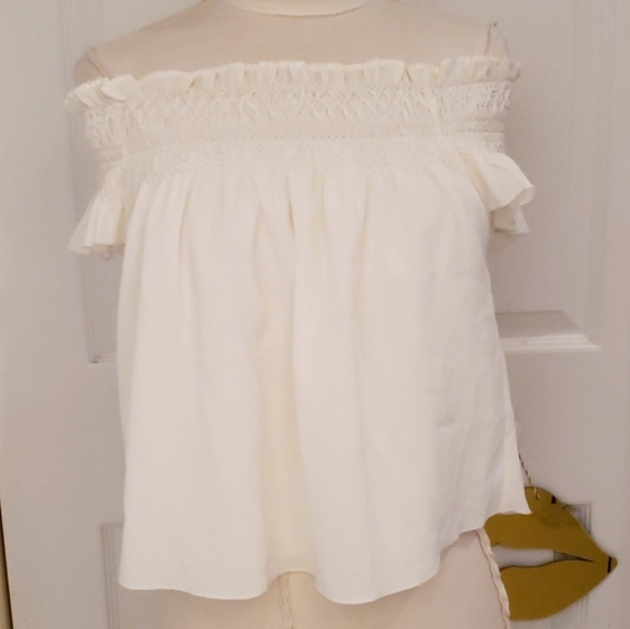 New Lands End White Off The Shoulder Crop Top - Picture 2 of 7